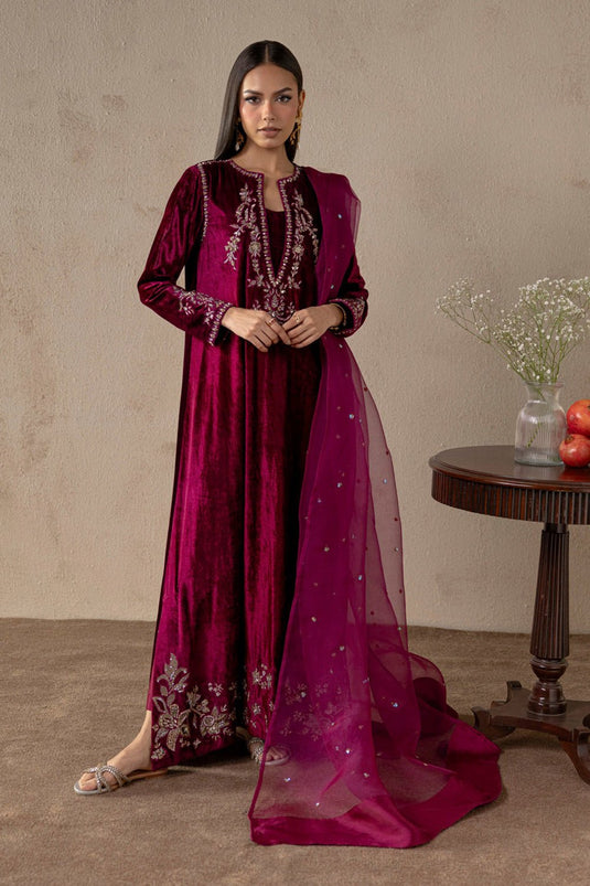 Garnet Bloom Velvet Suit Set