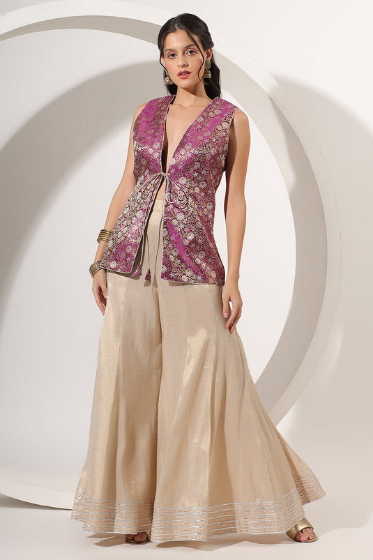 Golden Sharara with Brocade Jacket