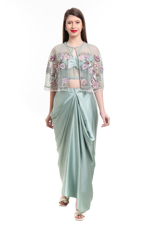 Green Drape Saree