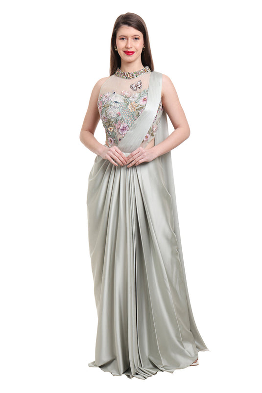 Green Drape Saree