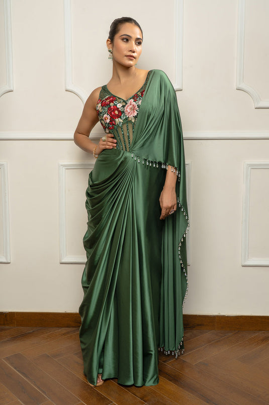 Green Drape Saree set