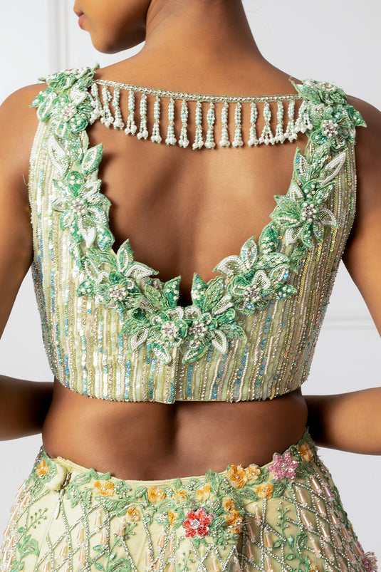 Green floral 3D lehenga set