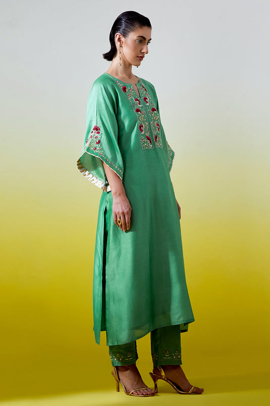 Green Kaftan styke kurta with pant