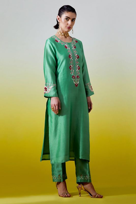 Green Placket kurta and pant