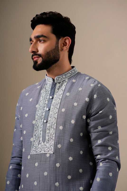 Grey Fleur Kurta Set