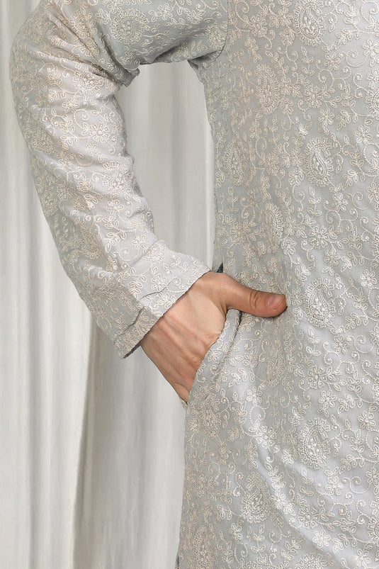 Harshollas All Over  Embroidered Kurta With Back Elastic Pants