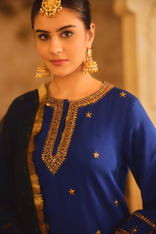 Hoor-E-Mahal Blue & Green Ombre Kurta Sharara Set