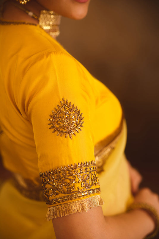 Hoor-E-Mahal Yellow Ombre Organza Saree