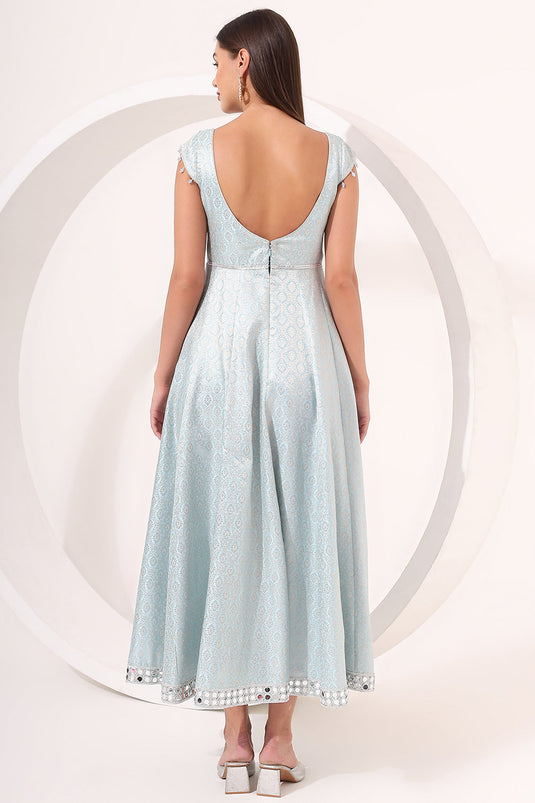 Ice-Blue Brocade Anarkali Gown