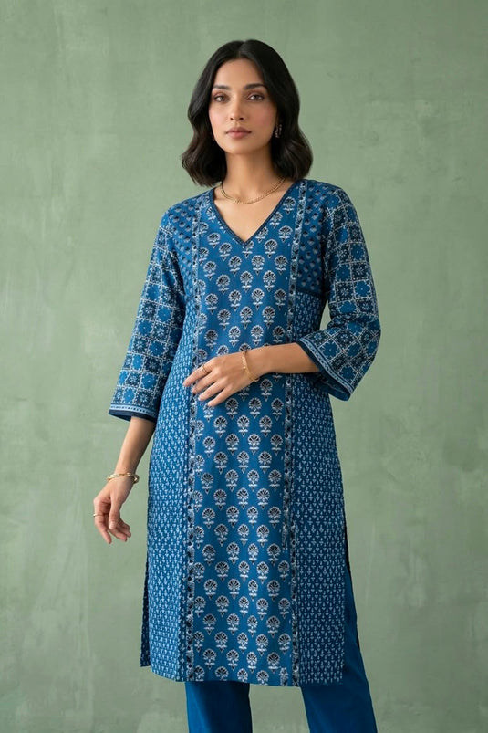 Indigo panelled kurta set