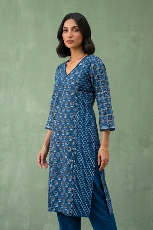 Indigo panelled kurta set