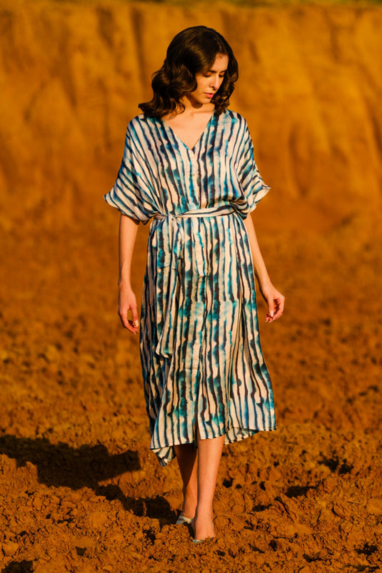 Indigo Stripes Kaftan Dress