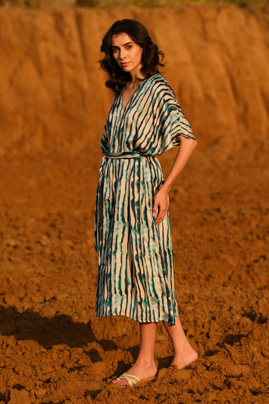 Indigo Stripes Kaftan Dress