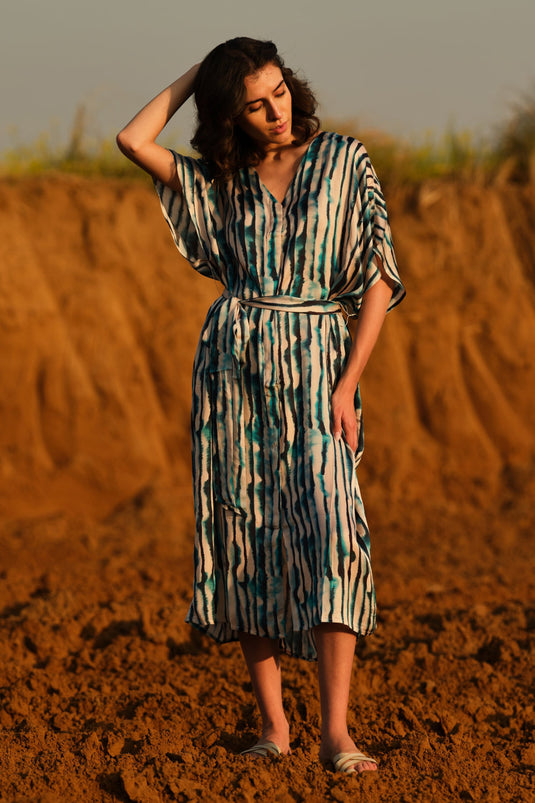 Indigo Stripes Kaftan Dress
