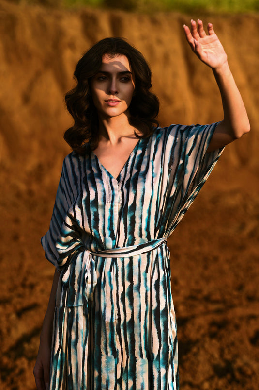 Indigo Stripes Kaftan Dress