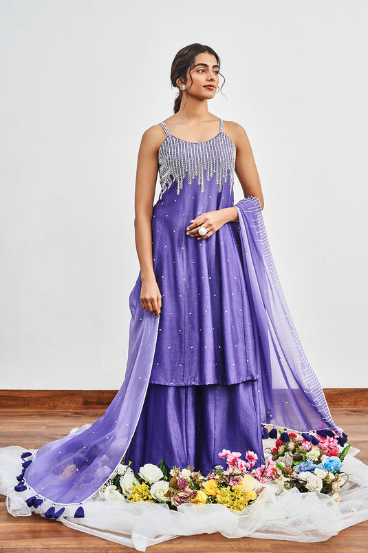 Ink Blue Kalidaar with Ink Blue X Light Purple Shaded Dupatta
