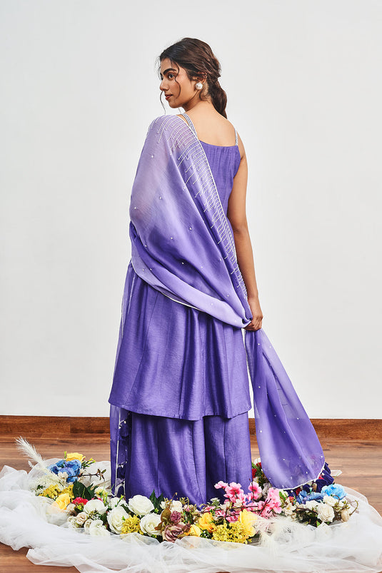 Ink Blue Kalidaar with Ink Blue X Light Purple Shaded Dupatta