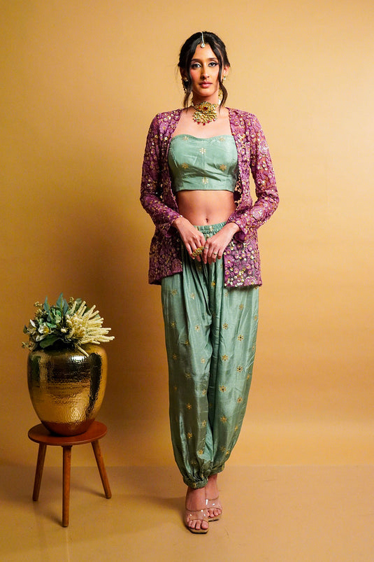 Iris Jacket with Sage Green Balloon Pants Set