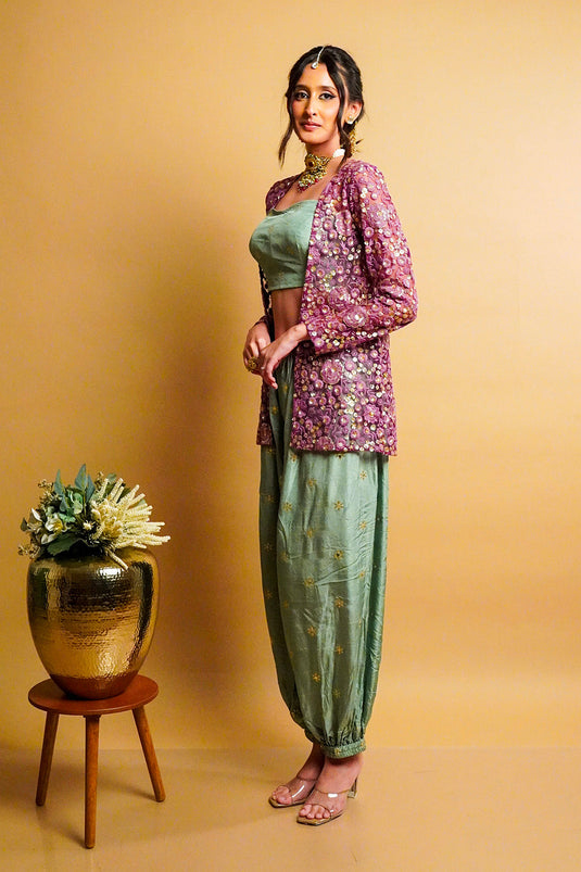 Iris Jacket with Sage Green Balloon Pants Set