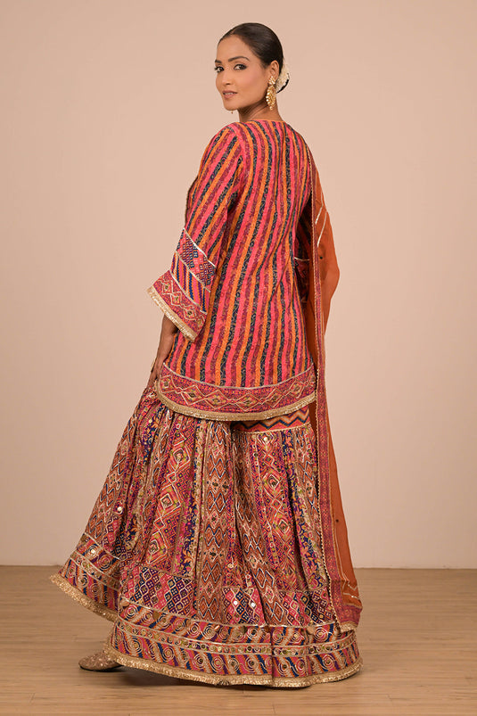 Orange Sharara Suit In Crepe Fabric with Canvas Tote Bag