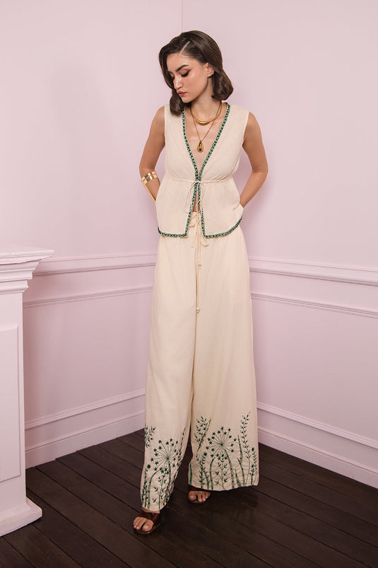 Ivory Bloom Embroidered Pant Set