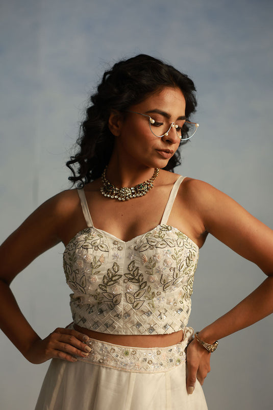 Ivory Bridal Lehenga With All-Over Sequin And Thread Embroidery