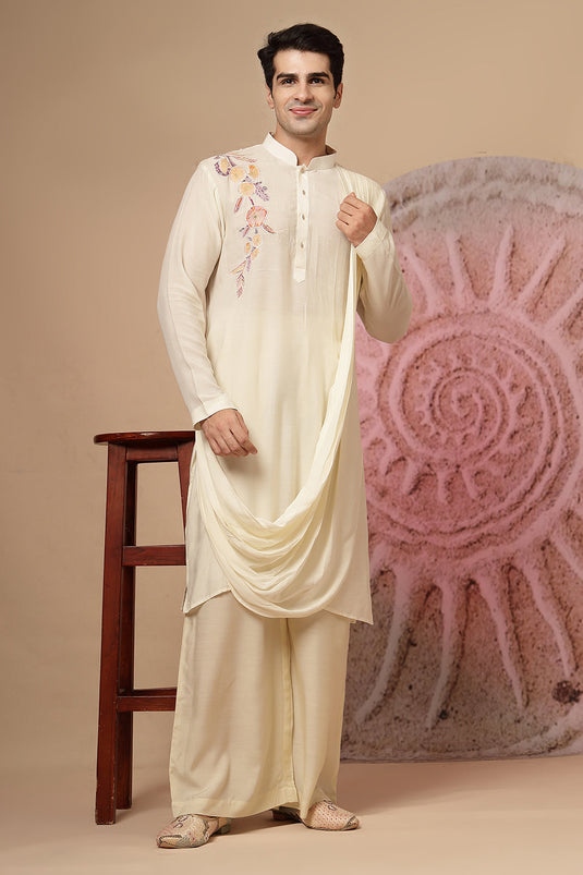 Ivory Cowl Kurta With Salwar Plazzo Pant