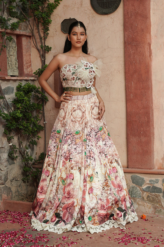 Ivory Pastel Floral Embroidered Lehenga Set