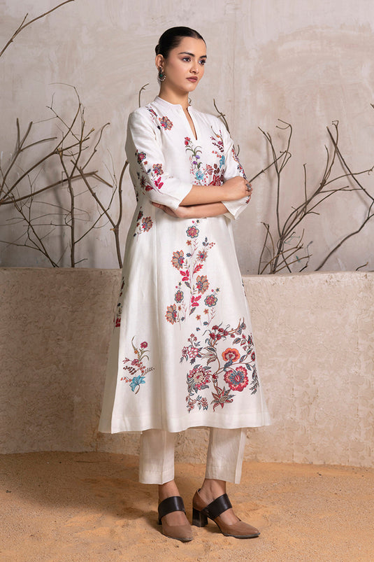 Ivory Silk Chanderi Floral Printed tunic