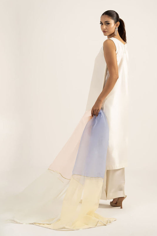 Ivory White Pure Silk Sleeveless Kurta Set