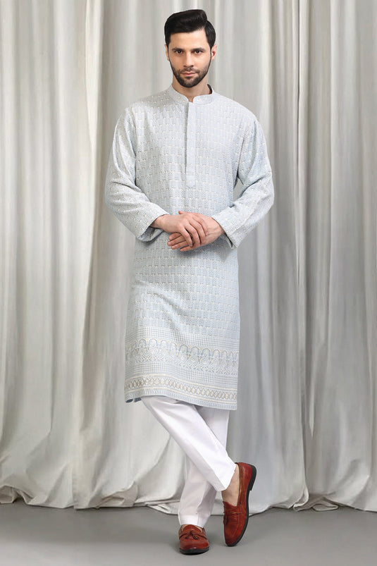 Jalsa All Over  Embroidered Kurta With Back Elastic Pants