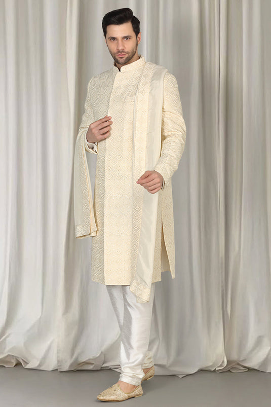 Jashne Bahaar Sherwani Set With Kurta , Dupatta And Pants