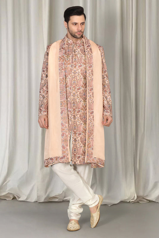 Kashmiriyat Sherwani Set With Kurta , Dupatta And Pants
