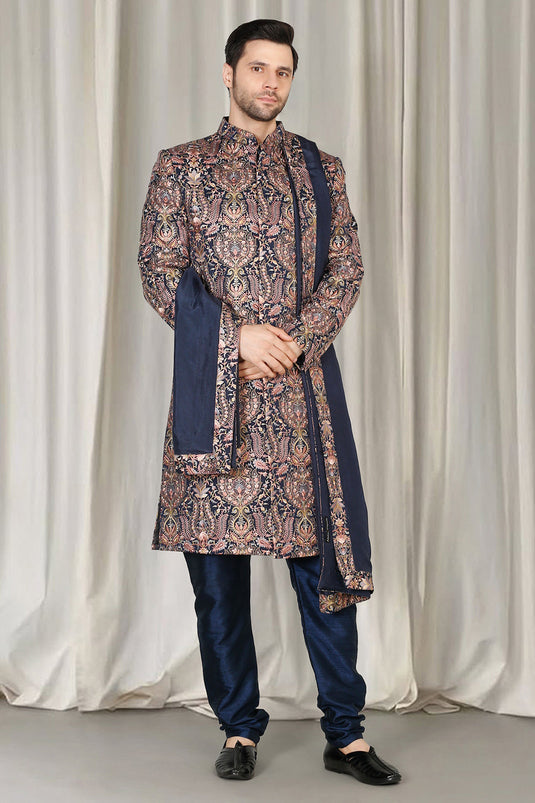 Kashmiriyat Sherwani Set With Kurta , Dupatta And Pants
