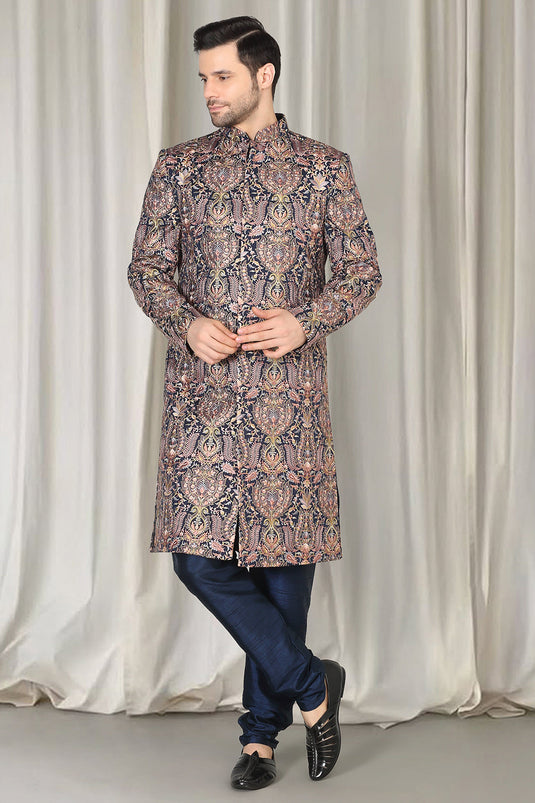 Kashmiriyat Sherwani Set With Kurta , Dupatta And Pants