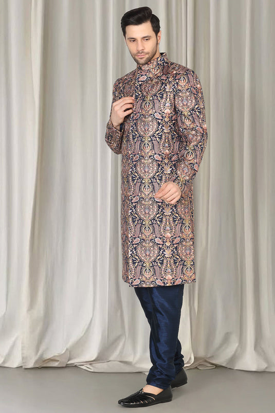 Kashmiriyat Sherwani Set With Kurta , Dupatta And Pants