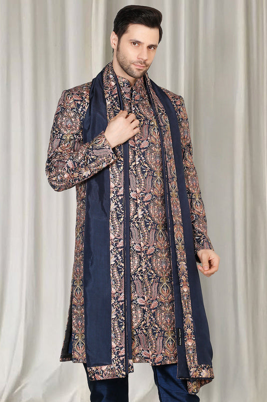 Kashmiriyat Sherwani Set With Kurta , Dupatta And Pants