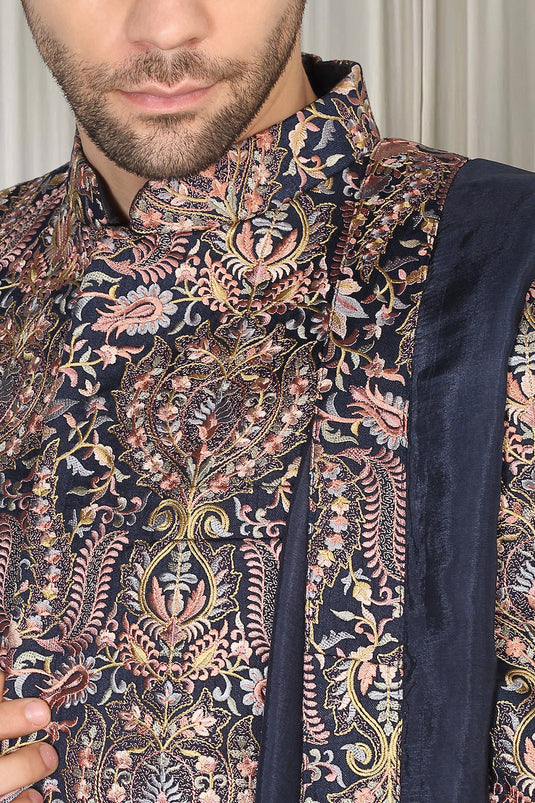 Kashmiriyat Sherwani Set With Kurta , Dupatta And Pants