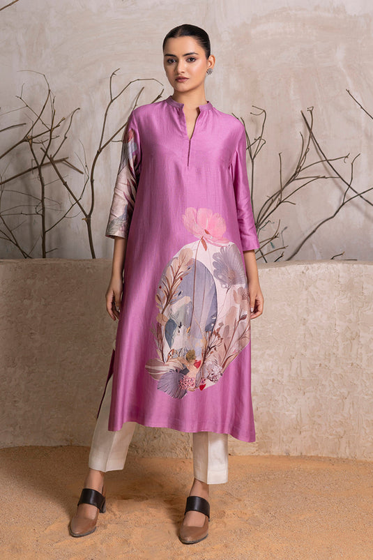 Lavender Silk Chanderi Printed Tunic