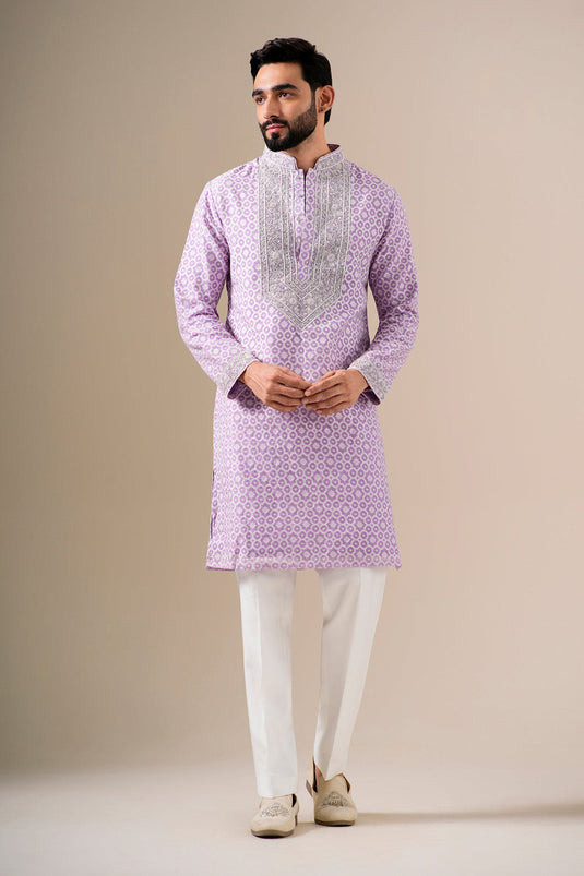 Lavender Zari Petals Kurta Set