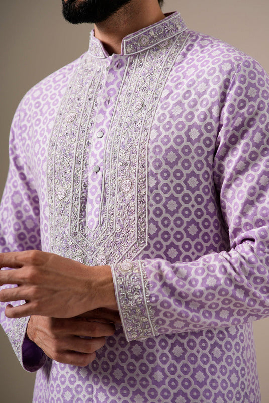 Lavender Zari Petals Kurta Set
