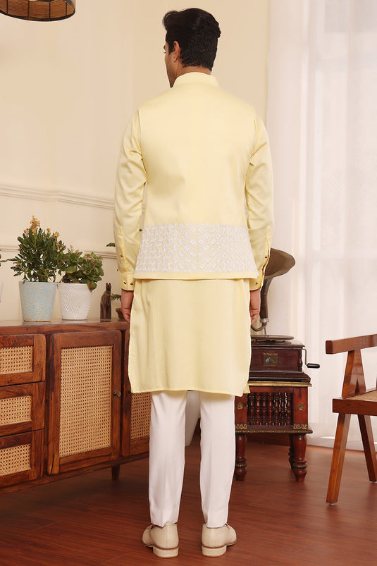 Lemon Kurta pants with embroidered Nehru Jacket