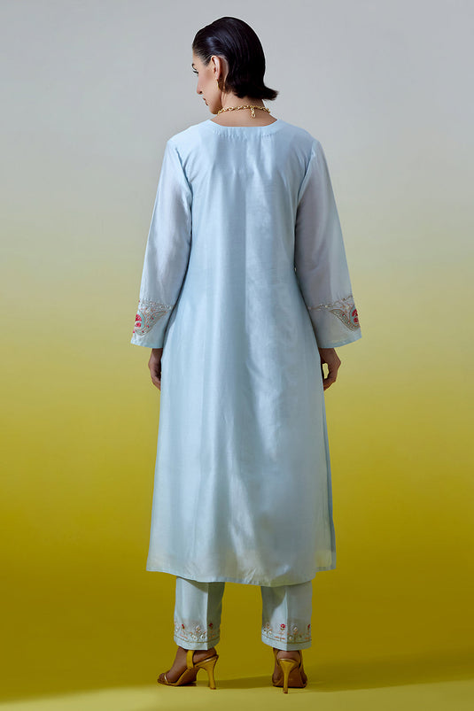 Light Blue Placket kurta and pant