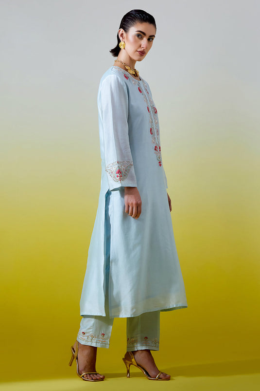 Light Blue Placket kurta and pant