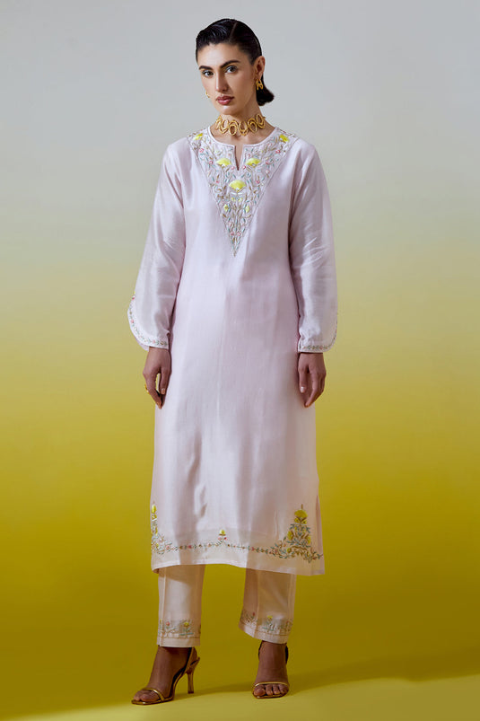 Light Pink Notched neck kurta with pant