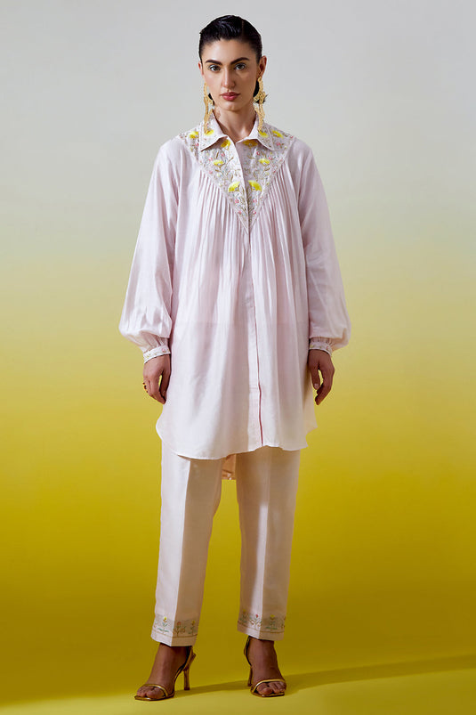 Light Pink Shirt with pintucks and pant