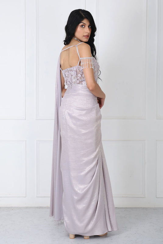 Lilac Drape Saree With Embroidered Bodysuit