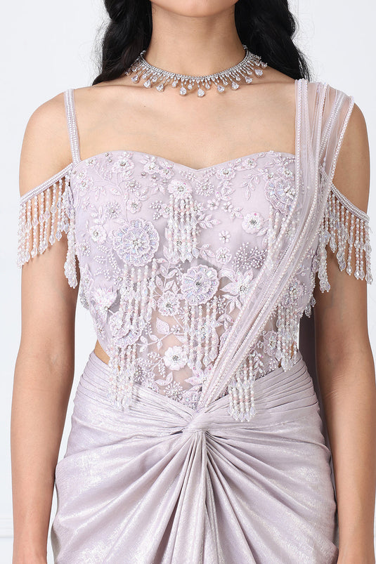 Lilac Drape Saree With Embroidered Bodysuit
