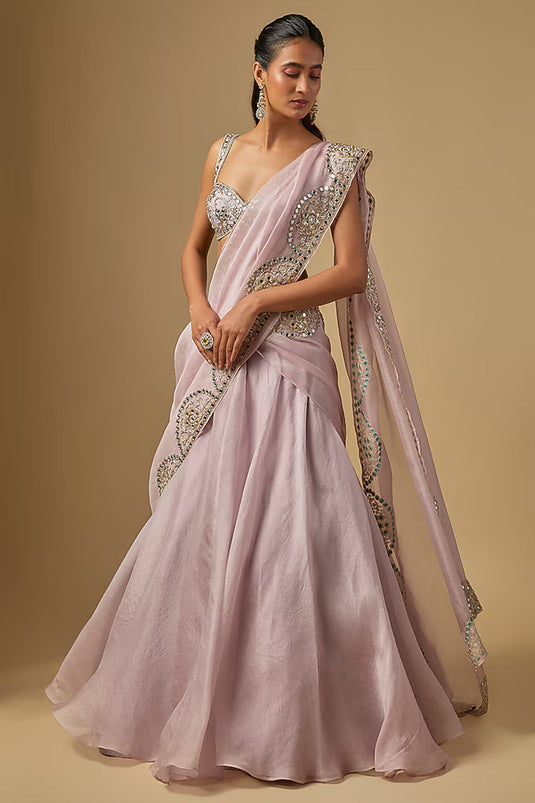 Lilac Silk Organza Lehenga Set