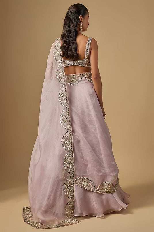 Lilac Silk Organza Lehenga Set